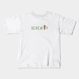 Serenity Green Text With Flowers and Cross Kids T-Shirt